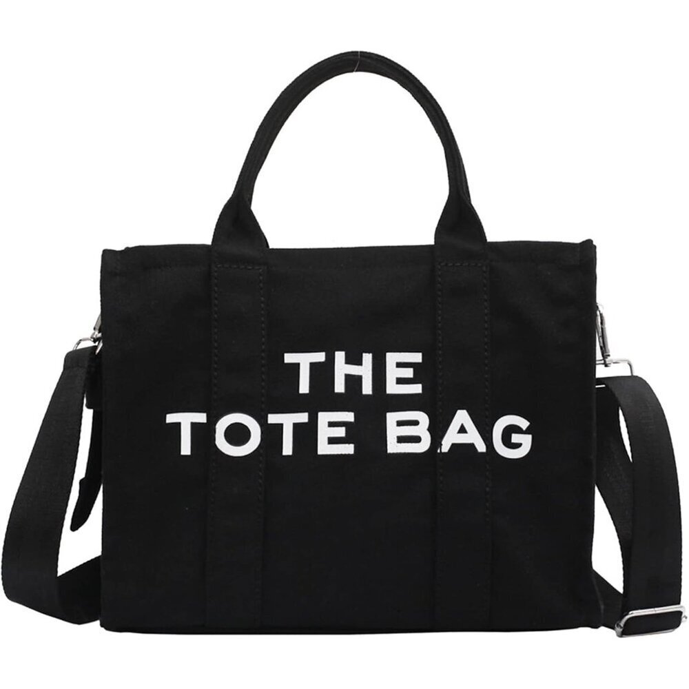 Women Black Personalized Canvas with Zipper Top-Handle Crossbody Tote Handbag